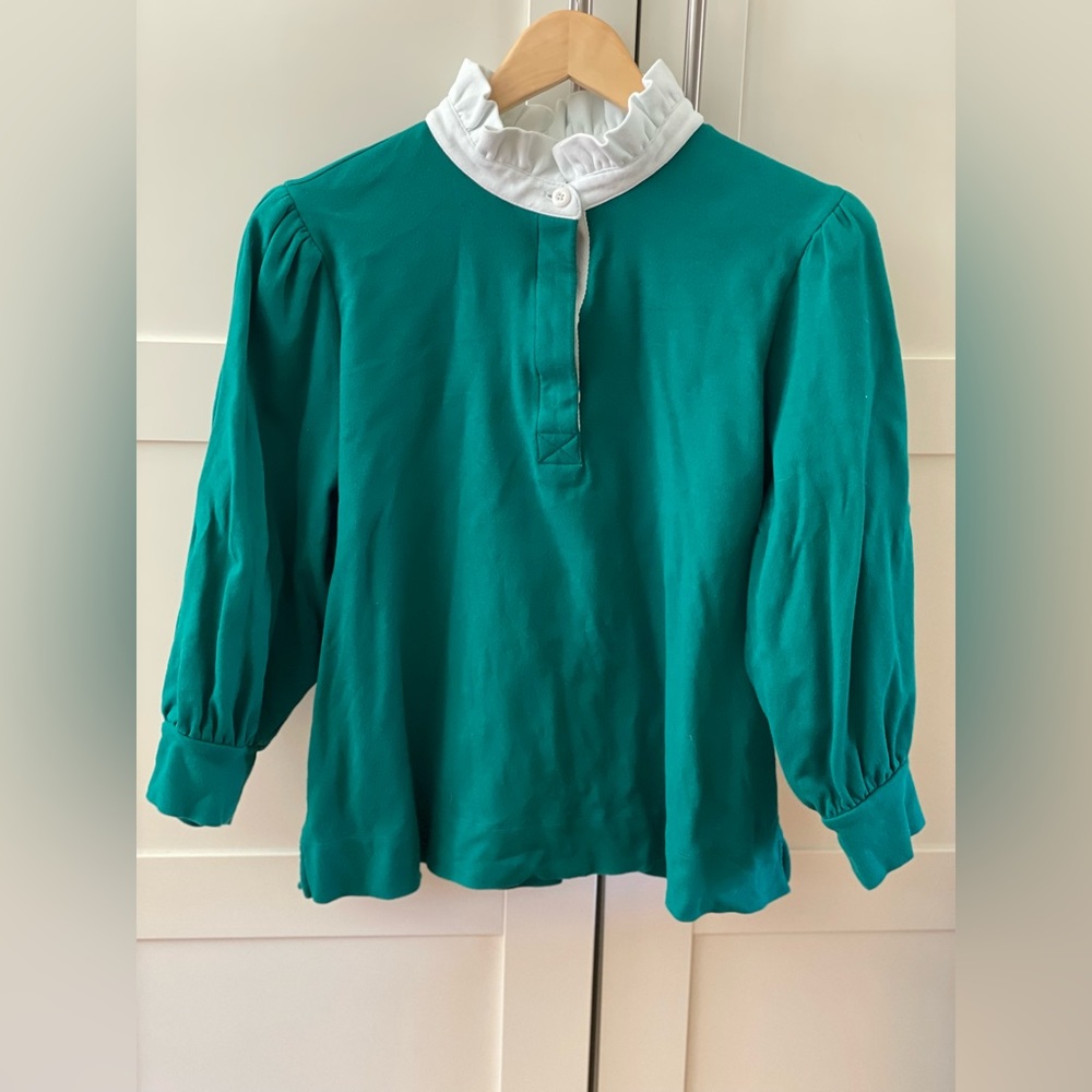 Green Top with White Ruffle Collar - Picture 2 of 5